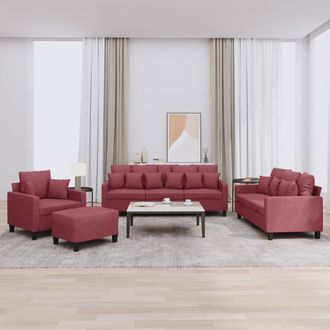 vidaXL Vidaxl - Juego De Sof&aacute;s Con Cojines 4 Piezas Tela Rojo Tinto