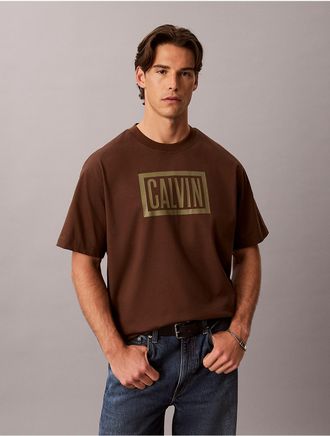 Calvin Klein Jeans Calvin Klein Mens Relaxed Box Logo Graphic Tee - Brown - 2XL