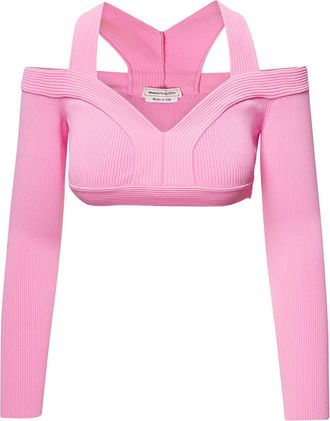 Alexander McQueen Pink Off Shoulders Crop Top
