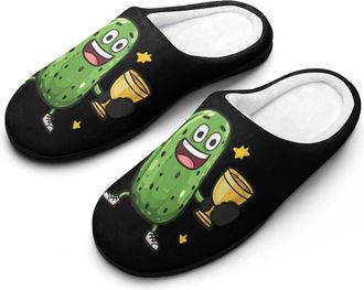 Generic Boxing Pickle Winner Mens House Slippers Memory Foam Washable Cotton Slip on Home Shoes
