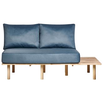 Beliani Beliani - Sof&aacute; 2 Plazas Estilo Japandi Estructura Madera Clara Respaldo Con Mesa Plegable Tapizado De Tela Azul Salo
