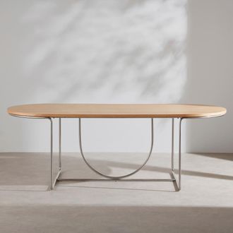 Maisons du monde Mesa de comedor de chapa de roble y acero cromado 220 cm