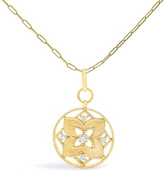 House of Brilliance 14K Yellow Gold 1/4 Cttw Diamond Openwork Medallion Pendant Necklace