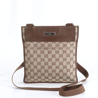 Gucci Brown Gg Canvas Leather Messenger Bag Shoulder Bag (Pre-Owned)