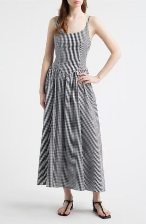 Faithfull The Brand Chiara Cotton Gingham Dress in Black Textured Gingham at Nordstrom, Size X-Small