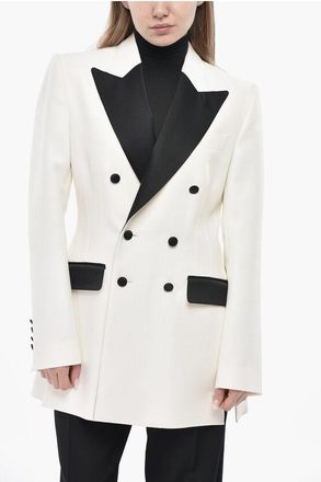 Dolce & Gabbana Double-Breasted Wool-Blend Blazer With Satin Contrast Detail size 44