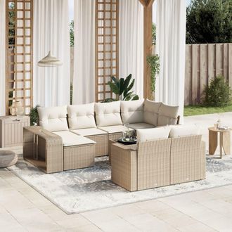 vidaXL Set De Sof&aacute;s De Jard&iacute;n 11pzas Con Cojines Rat&aacute;n Sint&eacute;tico Beige Vidaxl