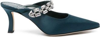 Manolo Blahnik 70mm Tamolmu crystal-embellished satin pumps - women - Leather/Satin/Crystal/Leather - 37 1/2 - Blue