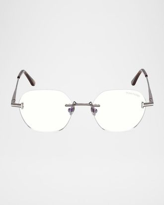 Tom Ford Men & apos;s Rimless T-Logo Metal Round Eyeglasses