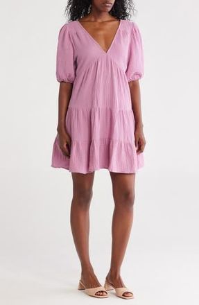 Lovestitch Puff Sleeve Cotton Babydoll Minidress in Orchid at Nordstrom Rack, Size Medium