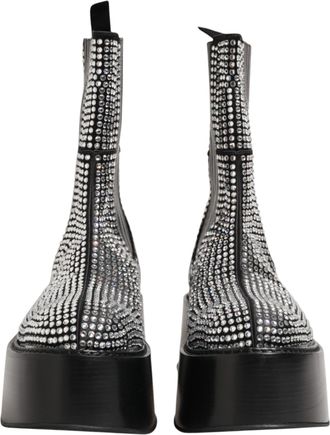 Dolce & Gabbana Black Crystal Strass Mid Calf Short Boots Mens Shoes