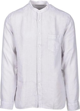 BATURO Light Grey Band Linen Shirt