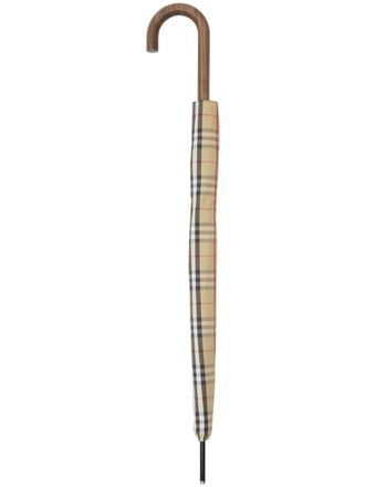 Burberry Vintage Check-print umbrella - unisex - Glass Fiber/Polyamide/Steel/Walnut Wood - One Size - Neutrals