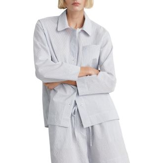 Mango Stripe Cotton Blend Pajama Top in White at Nordstrom, Size Small