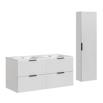 Petits Meubles Set de lavabo encastrable y columna estratificado Blanco