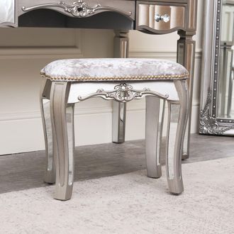 Melody Maison Mirrored Dressing Table Stool - Tiffany Range in Silver