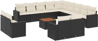 vidaXL Set De Sof&aacute;s De Jard&iacute;n Y Cojines 14 Pzas Rat&aacute;n Sint&eacute;tico Negro Vidaxl