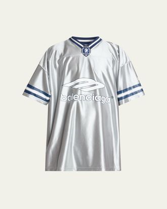 Balenciaga Mens Shiny 3B Football V-Neck T-Shirt