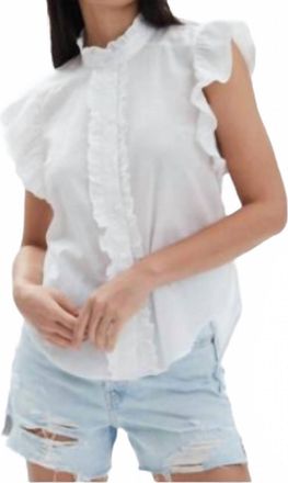 Chrldr Bridget Ruffled Button Up Top In White