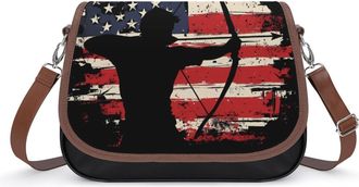 Generic Archer Shooting U.S. Flag Crossbody Bag Womens Handbag PU Message Bags Shoulder Purse with Adjustable Strap