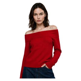 Kocca Off-the-Shoulder Ribbed Top - Dames - Ronde hals truien - Rood - S - Truien & Vesten