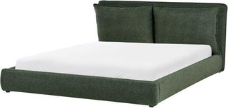 Beliani Cama Moderna De Tela 180 X 200 Cm Cabecero Tapizado Y Acolchado Verde Oscuro Bajonna