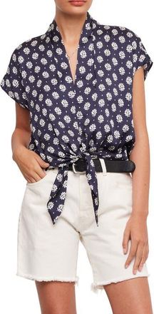Fifteen Twenty Maria Print Tie Front Top in Navy Print at Nordstrom, Size Small