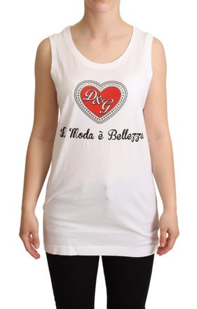 Dolce & Gabbana Womens Tank Top Heart Design - White Cotton - Size EU 32 (Womens)