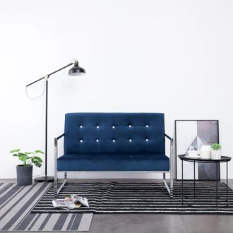 vidaXL Vidaxl - Sof&aacute; De Dos Plazas Con Reposabrazos Cromados Y Terciopelo Azul