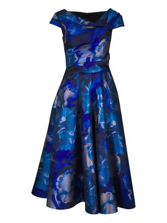 Talbot Runhof floral-print short-sleeved midi dress - Blue