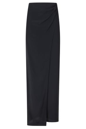 Andamane Black Phoebe Draped Side-Slit Acetate-Blend Maxi Skirt