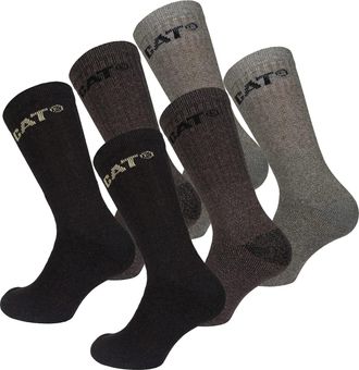 CAT Caterpillar Outdoor Socks 6 Pairs of mens socks in soft cotton with humidity control, reinforced toe and heel (Brown, 6-11)