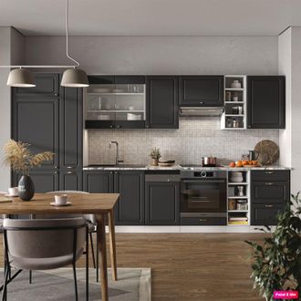 Vicco Mueble De Cocina Fame-line, Antracita-oro/blanco, 355 Cm, Et M&aacute;rmol