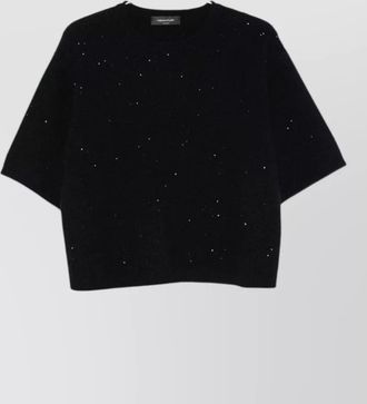 Fabiana Filippi boucl&eacute;-knit sequin-embellished short-sleeve wool-cashmere sweater