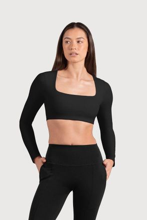 Bloch Ladies Active Long Sleeve Crop Top, Steel Grey