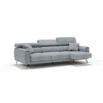Divani.Store Divani.store - Caravaggio Sof&aacute; De 3 Plazas Extensibles Con Reposacabezas Ajustables En Tejido Impermeable 244 Cm Gris Claro