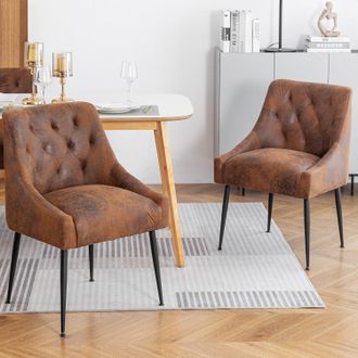 OEM Juego De 2 Sillas De Comedor Con Patas De Metal, Silla De Cocina Moderna Con Respaldo De Palanca, Sillones Para Comedor/sala De Estar (marr&oacute;n Oscuro)