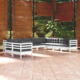 vidaXL Muebles De Jard&iacute;n 10 Pzas Y Cojines Blanco Madera Maciza Pino Vidaxl