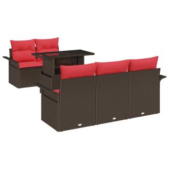 vidaXL Conjunto De Sof&aacute; De Jard&iacute;n 6 Pcs Marr&oacute;n Rattan De Poli&eacute;ster Vidaxl