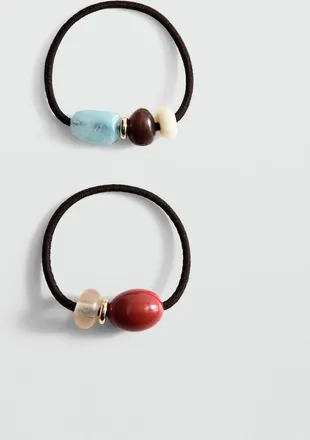 Mango Pack 2 elastici per capelli perline rosso - Donna - Taglia unica - MANGO