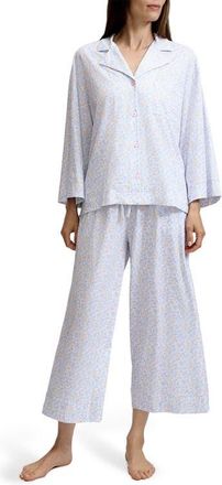 Petite Plume Olivia Floral Wide Leg Pima Cotton Pajamas in White at Nordstrom, Size X-Small