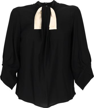 Elisabetta Franchi Loose-Fit Blouse With Contrast Insert And Pleated Design