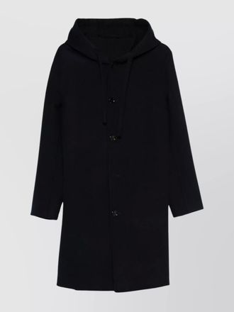 Lardini virgin wool coat featuring hood and long sleeves