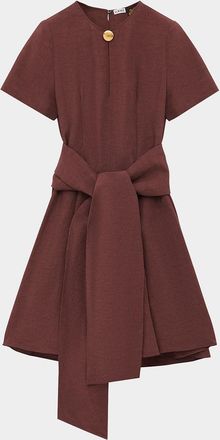Loewe Anagram-Button Waist-Tie Linen Mini Dress