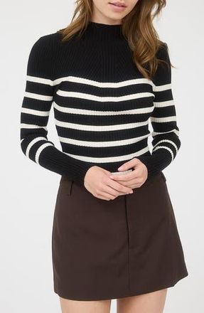 Blu Pepper Stripe Mock Neck Rib Knit Top in Black at Nordstrom Rack, Size Medium