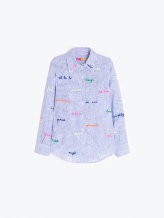 Vilagallo Womens Embroidery Shirt In Blue/white Stripe