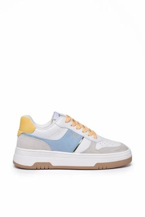 Twin-Set Womens Leather and Suede Sneakers - White/Light Blue