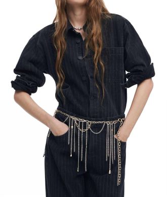 Desigual Sparkle Denim Shirt In Black