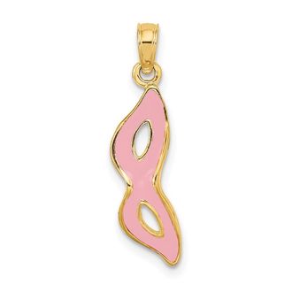 Diamond2Deal 14k Yellow Gold 3-D and Beveled with Pink Enamel Masquerade Mask Pendant