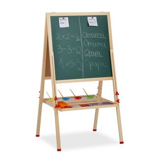 Relaxdays Relaxdays - Pizarra Infantil Doble, Altura Ajustable, Magn&eacute;tica, Rotulador Y Tizas, Madera, 122-160 X 65 X 69 Cm, Marr&oacute;n